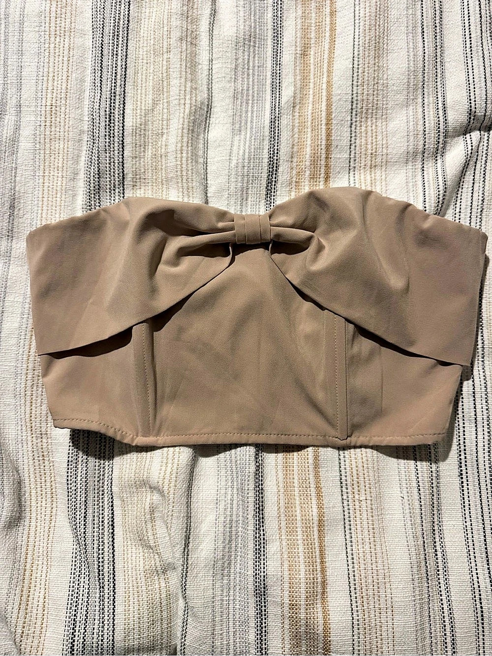 Hutch Delphine Strapless Top Brown Bow Crop Top